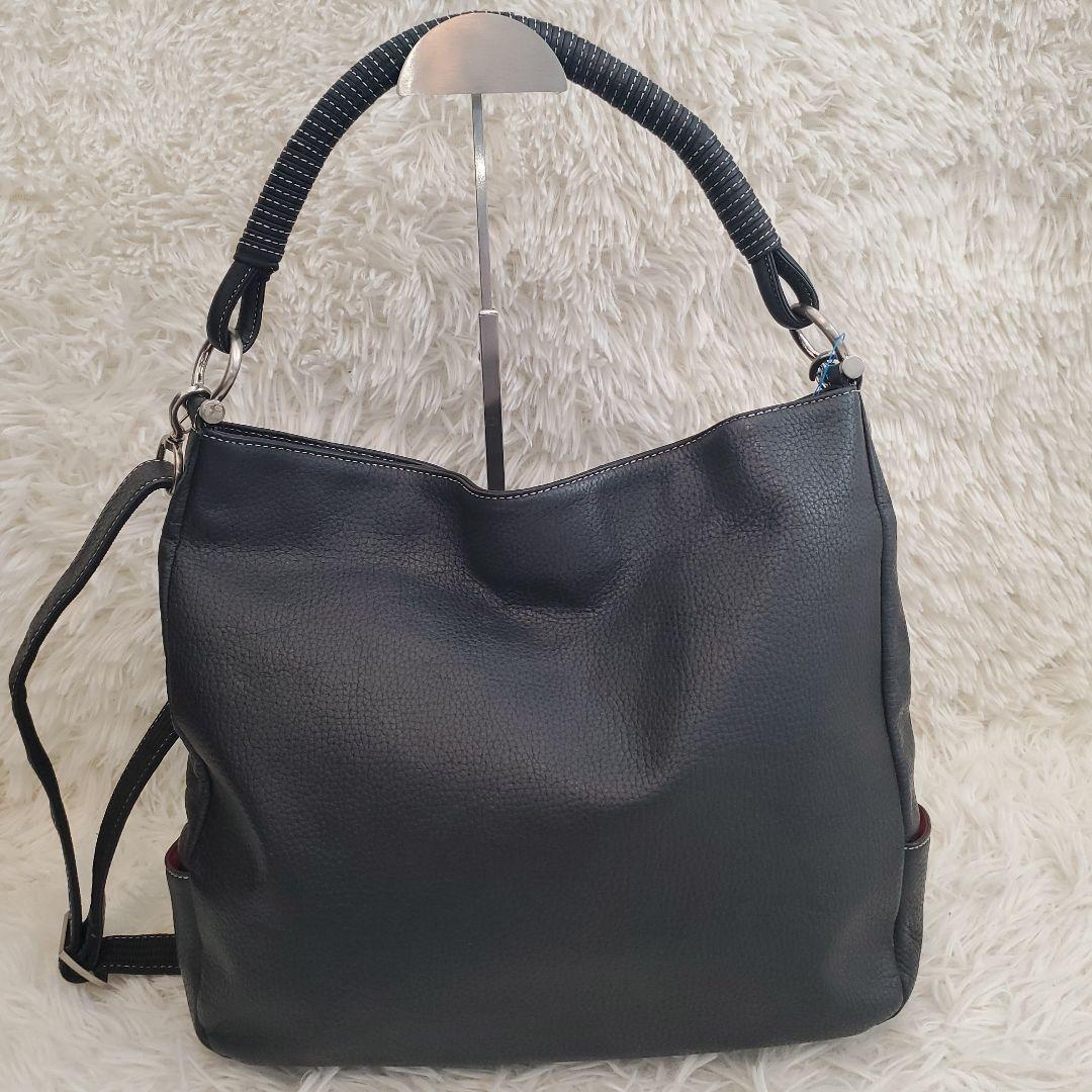 ⭐極美品⭐濱野 2way ショルダーバッグ シボ革 ブラック
