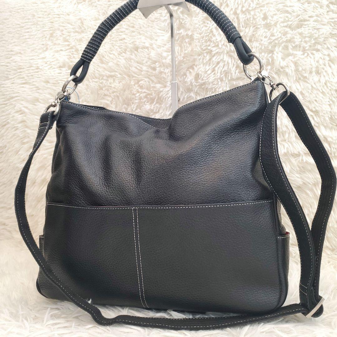 ⭐極美品⭐濱野 2way ショルダーバッグ シボ革 ブラック