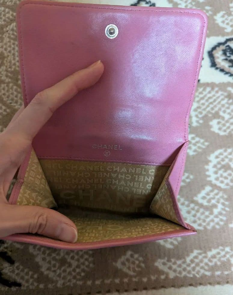 シャネル CHANEL 二つ折り 財布 アイコンライン ピンク シルバー