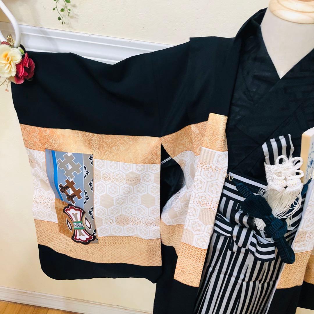 七五三 五歳‼️キッズモデル撮影一回美品‼️黒地に兜金彩金箔煌びやか❤️完全フルセット