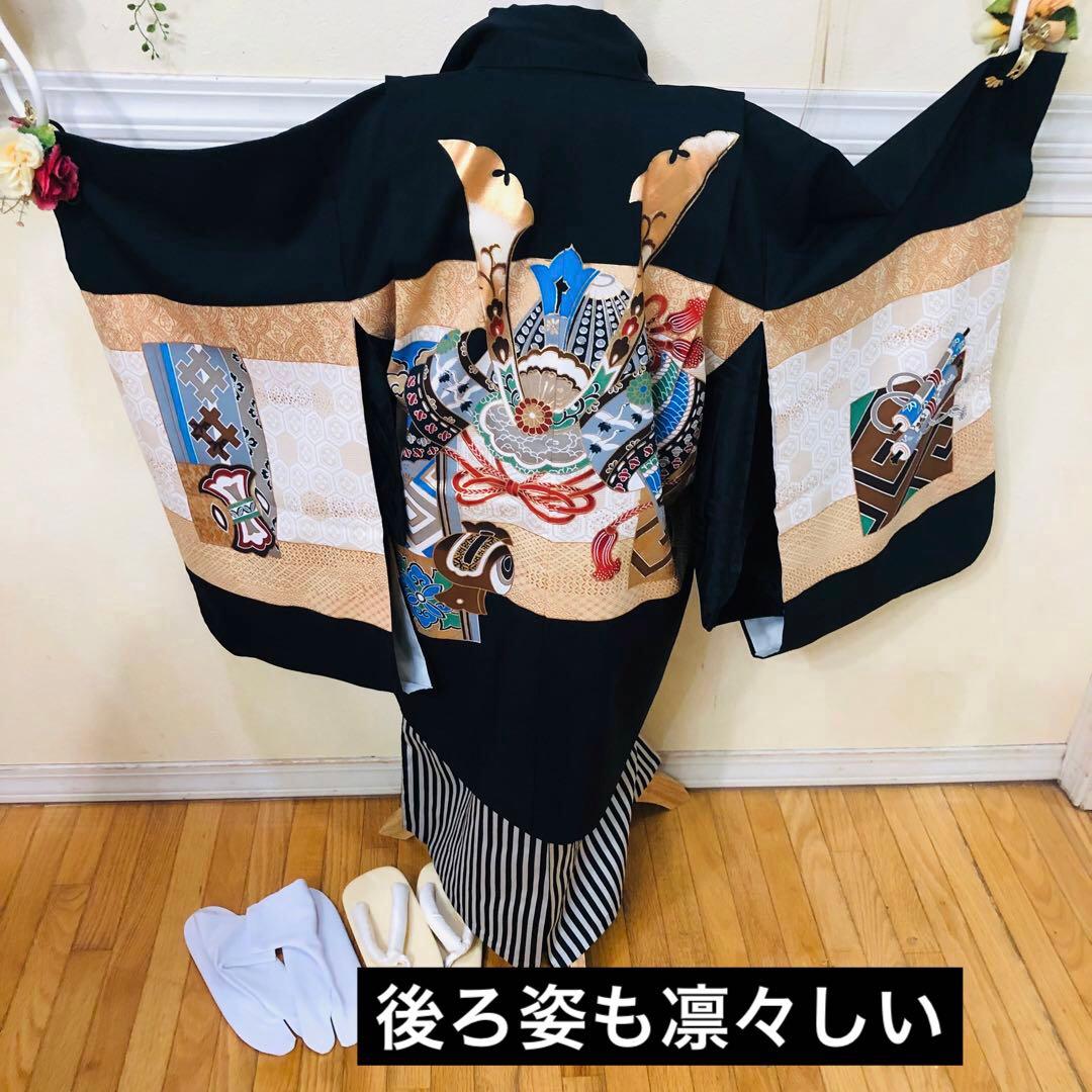 七五三 五歳‼️キッズモデル撮影一回美品‼️黒地に兜金彩金箔煌びやか❤️完全フルセット