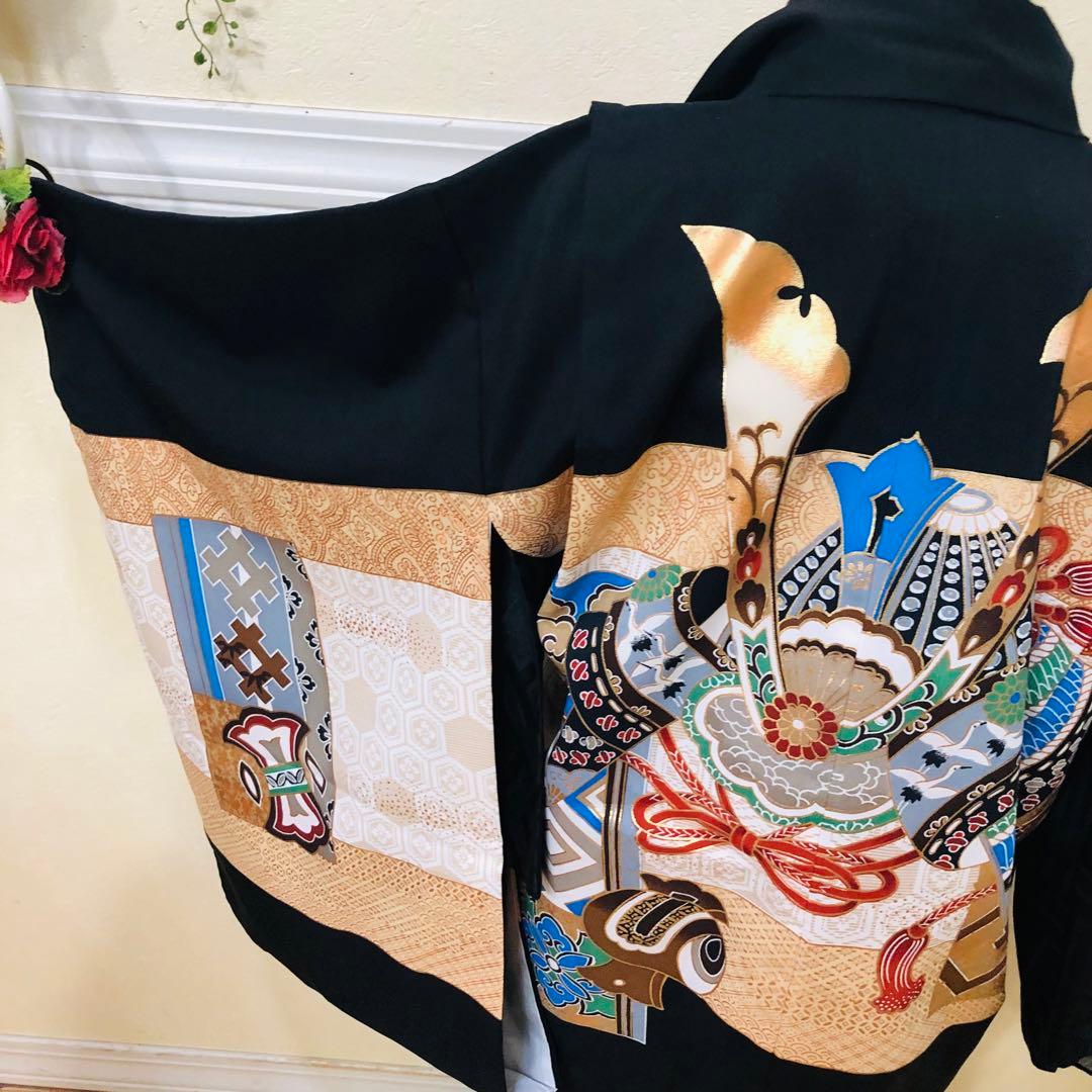 七五三 五歳‼️キッズモデル撮影一回美品‼️黒地に兜金彩金箔煌びやか❤️完全フルセット