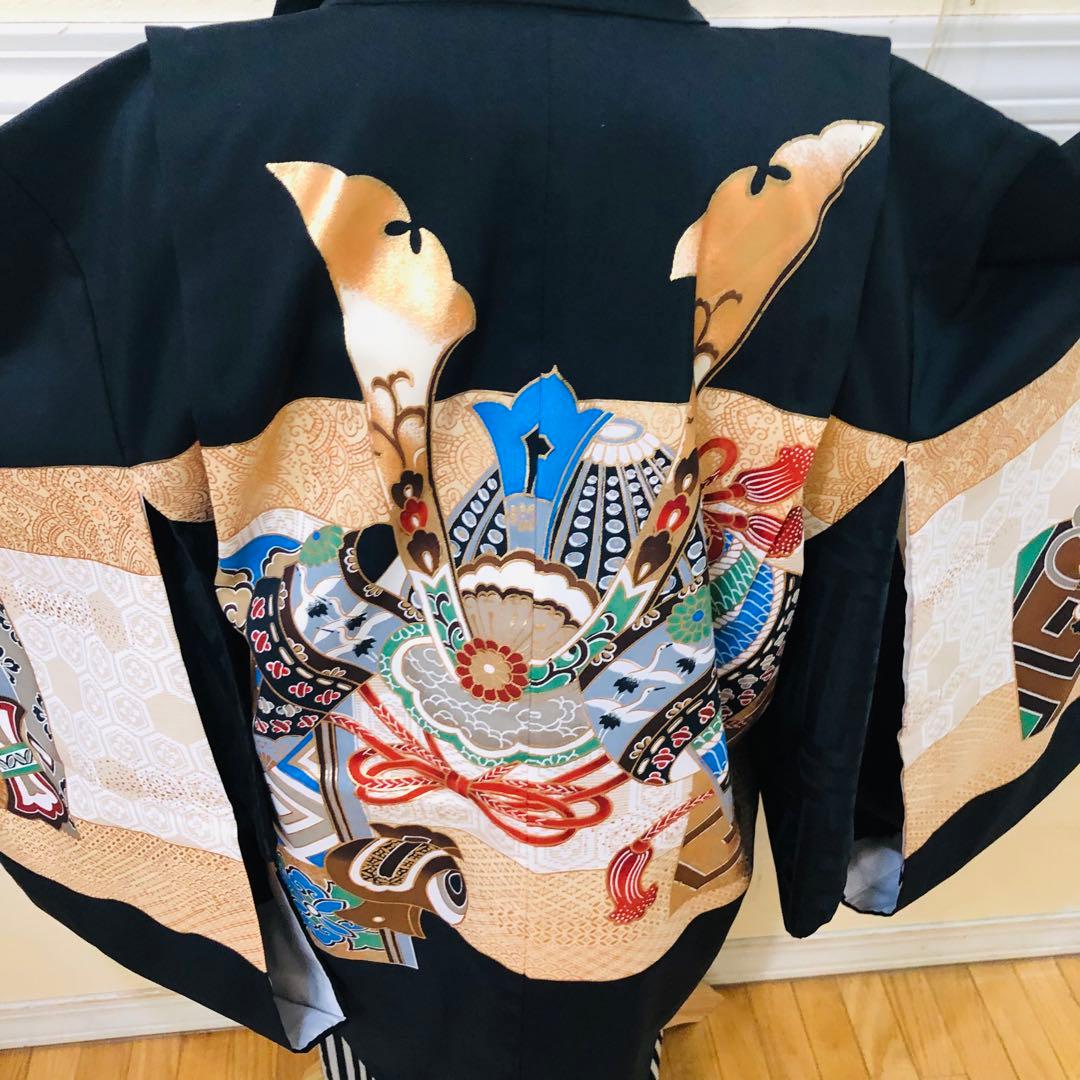 七五三 五歳‼️キッズモデル撮影一回美品‼️黒地に兜金彩金箔煌びやか❤️完全フルセット