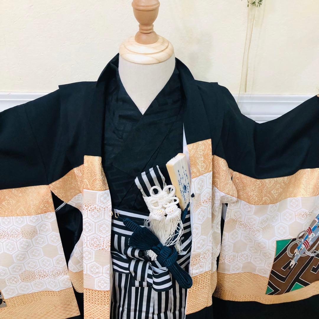 七五三 五歳‼️キッズモデル撮影一回美品‼️黒地に兜金彩金箔煌びやか❤️完全フルセット
