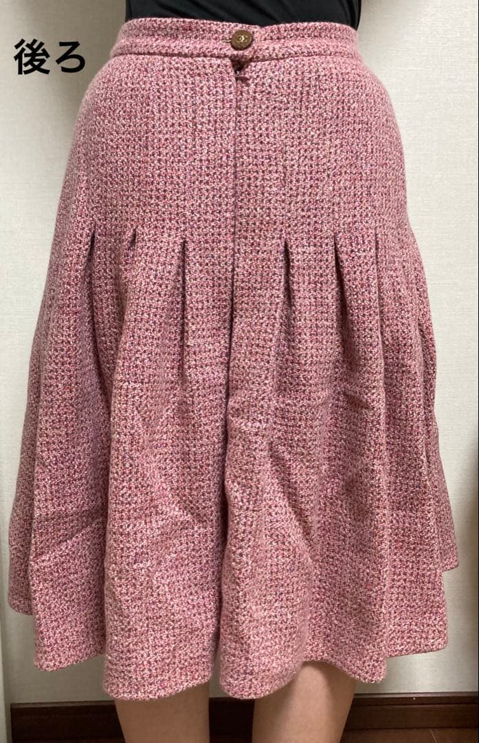 シャネルピンク フレアスカート 前面プリーツ40