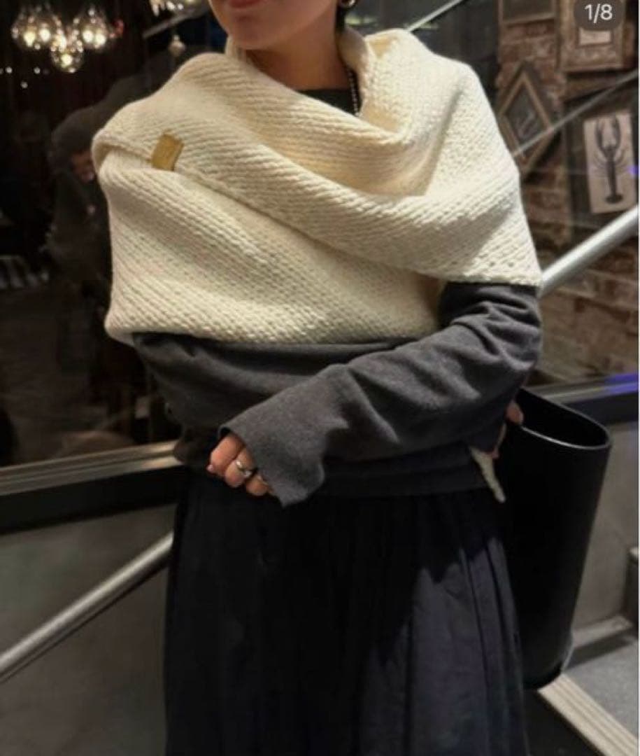 ETRETOKYO バルキーヤーンバンドニットストール ホワイト