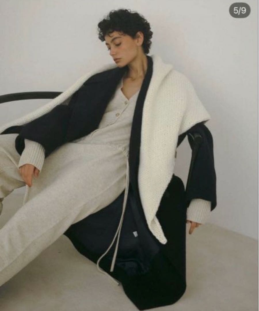 ETRETOKYO バルキーヤーンバンドニットストール ホワイト