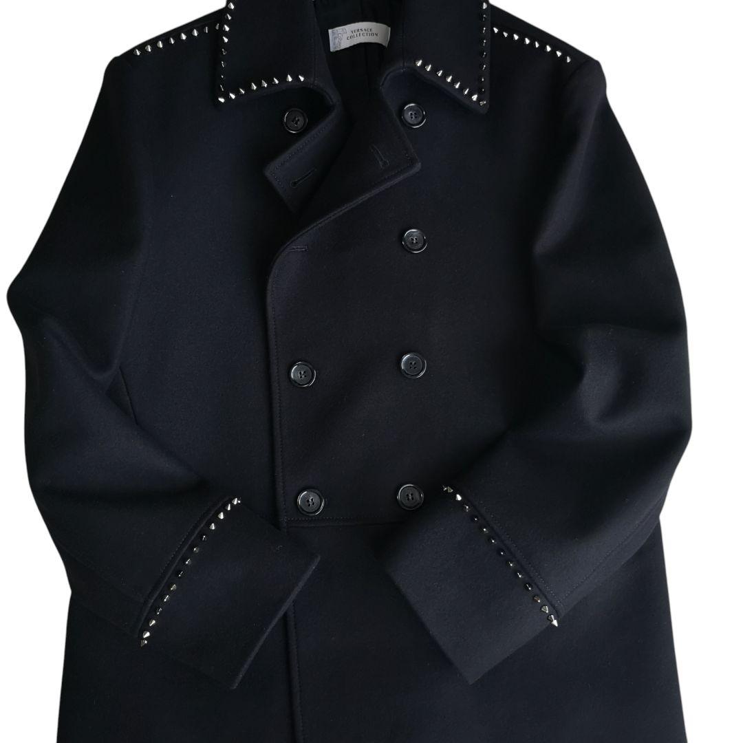 希少 VERSACE スタッズデザイン カシミヤ混 ウールコート 175/88A