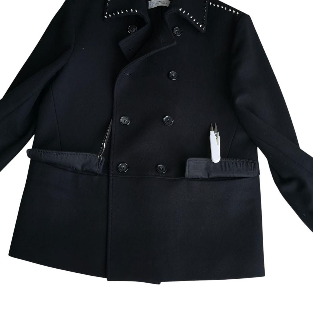 希少 VERSACE スタッズデザイン カシミヤ混 ウールコート 175/88A