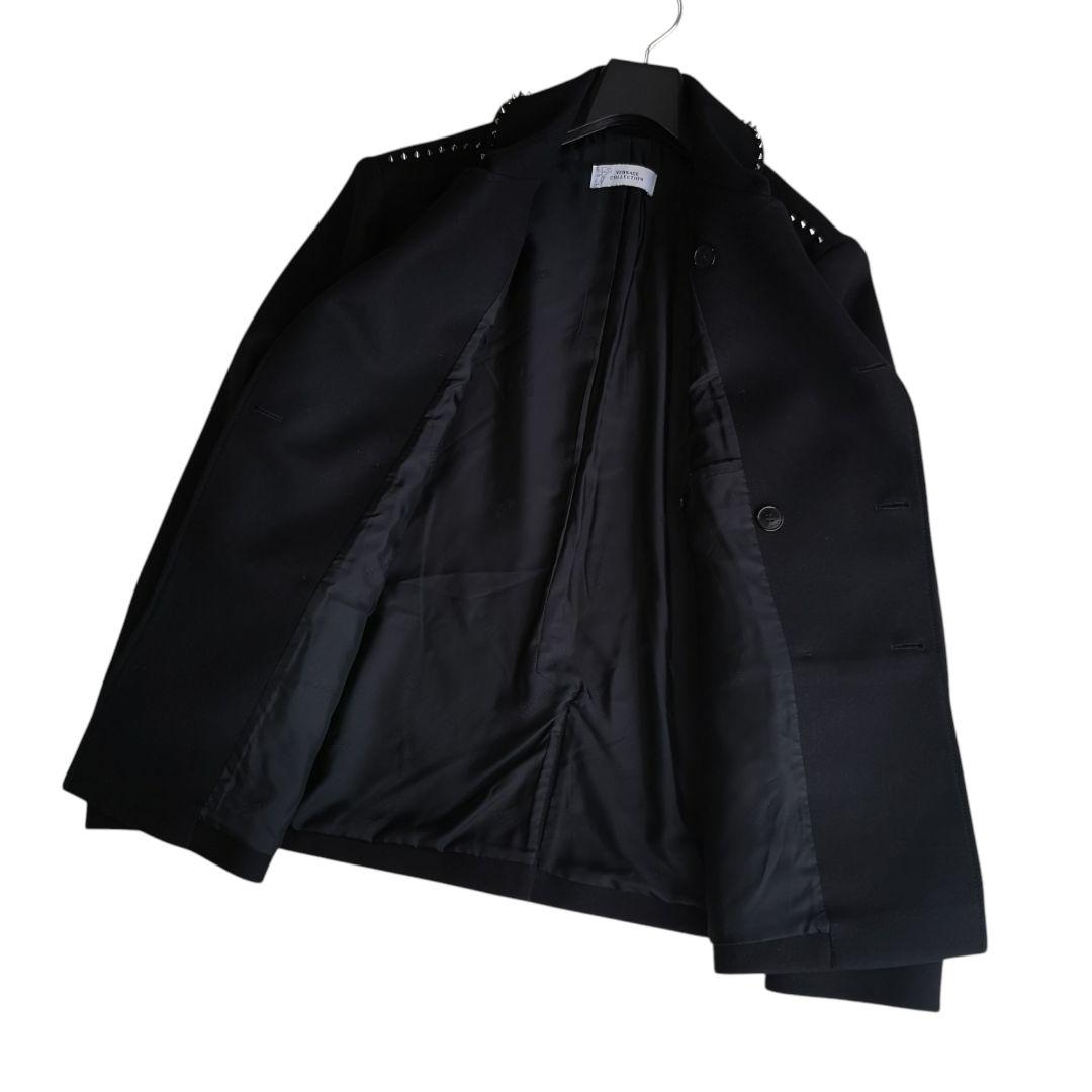 希少 VERSACE スタッズデザイン カシミヤ混 ウールコート 175/88A