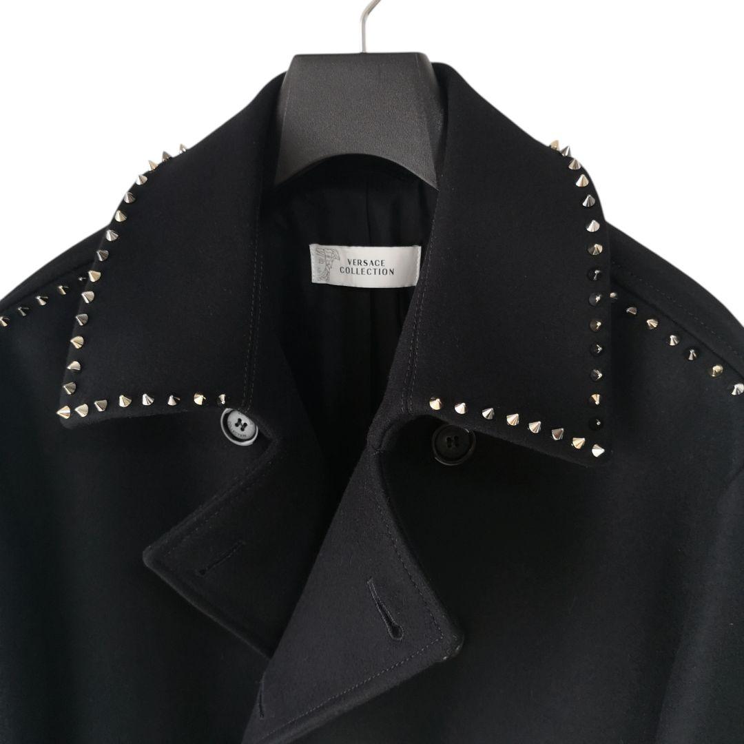 希少 VERSACE スタッズデザイン カシミヤ混 ウールコート 175/88A