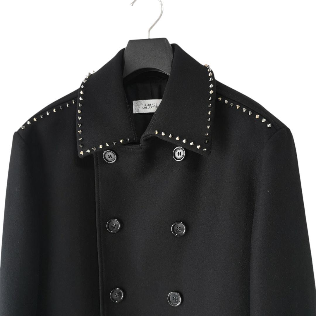 希少 VERSACE スタッズデザイン カシミヤ混 ウールコート 175/88A