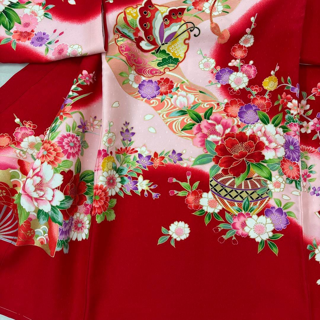 新品正絹産着（お祝着）最高級京友禅伝統染　豪華刺繍四季花祝い毬王朝扇面雪輪文