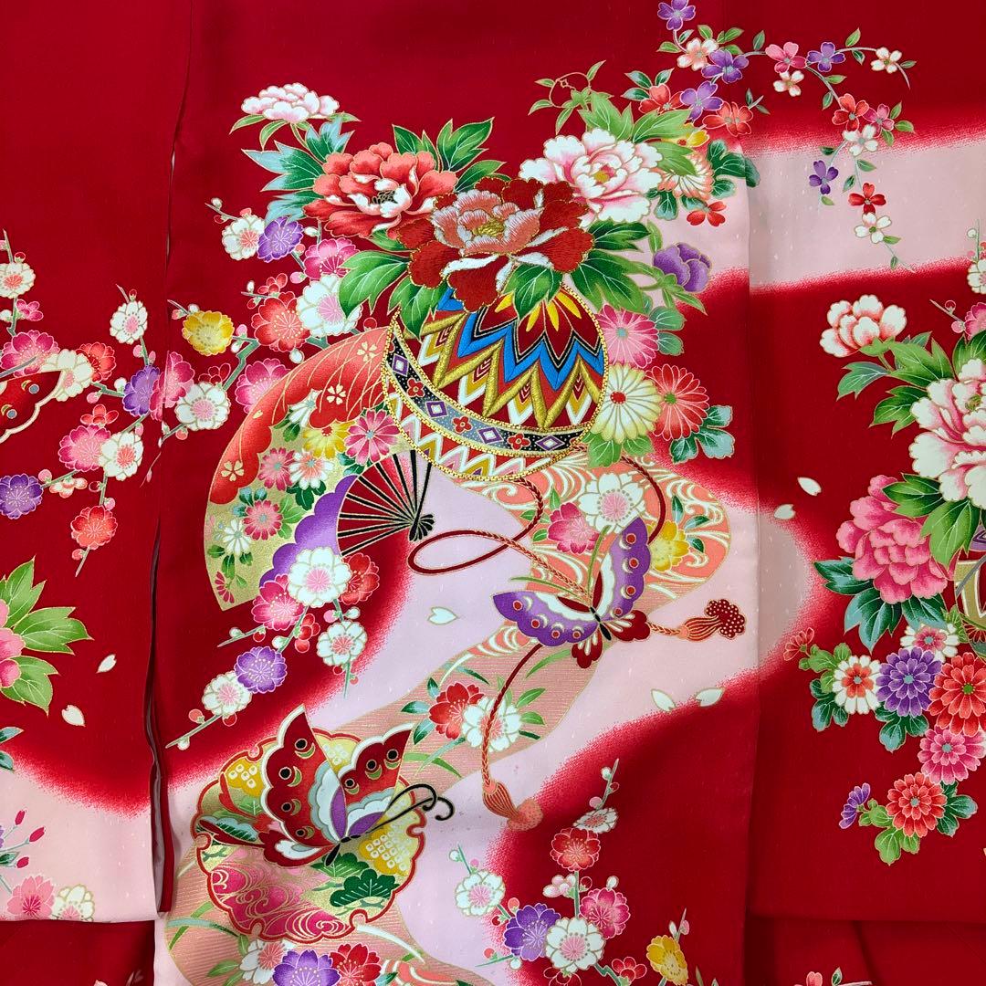 新品正絹産着（お祝着）最高級京友禅伝統染　豪華刺繍四季花祝い毬王朝扇面雪輪文