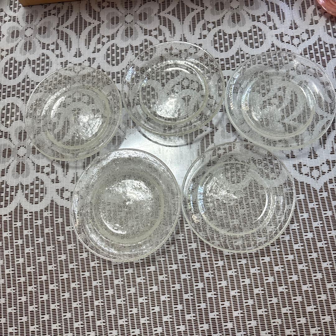 倉敷ガラス製気泡模様皿5枚セット