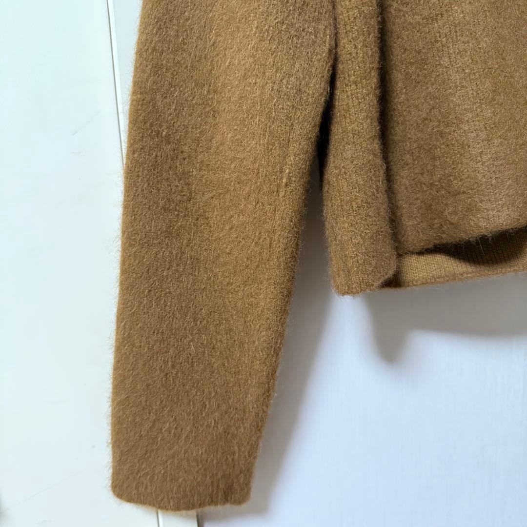 anuans ラクーンブレンドノーカラーニットジャケット キャメル