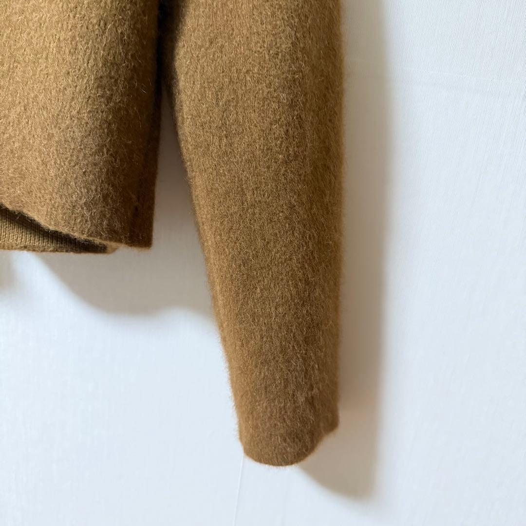 anuans ラクーンブレンドノーカラーニットジャケット キャメル