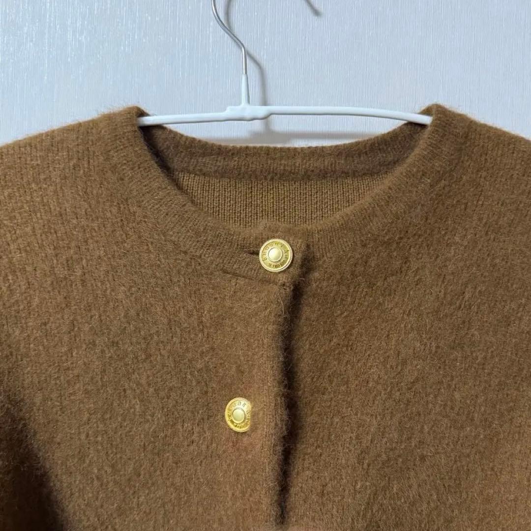 anuans ラクーンブレンドノーカラーニットジャケット キャメル