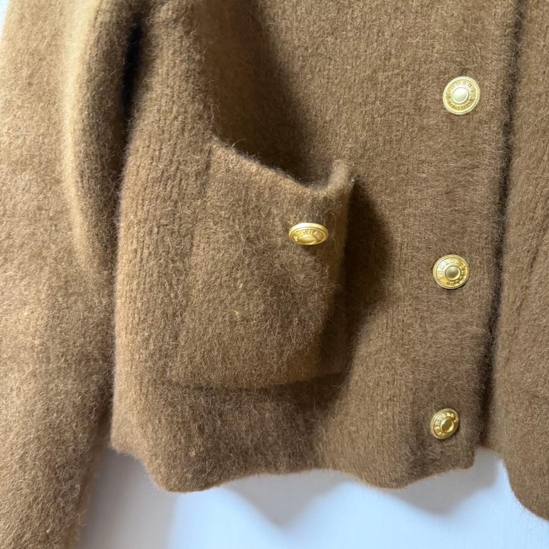 anuans ラクーンブレンドノーカラーニットジャケット キャメル