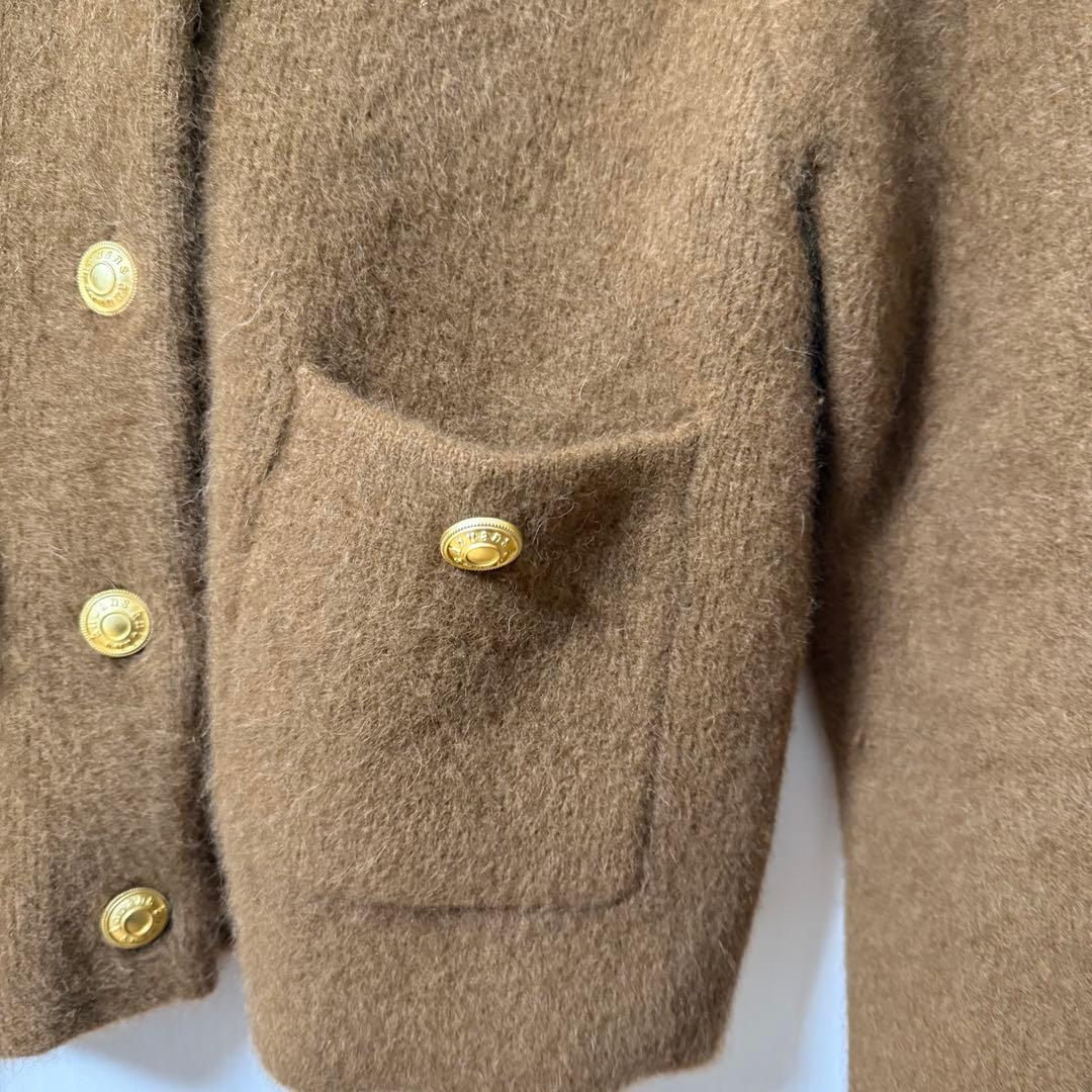 anuans ラクーンブレンドノーカラーニットジャケット キャメル