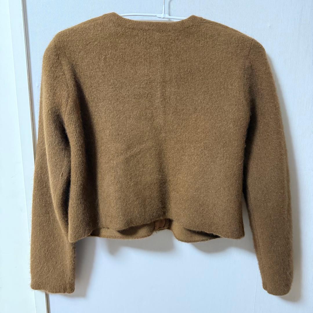 anuans ラクーンブレンドノーカラーニットジャケット キャメル