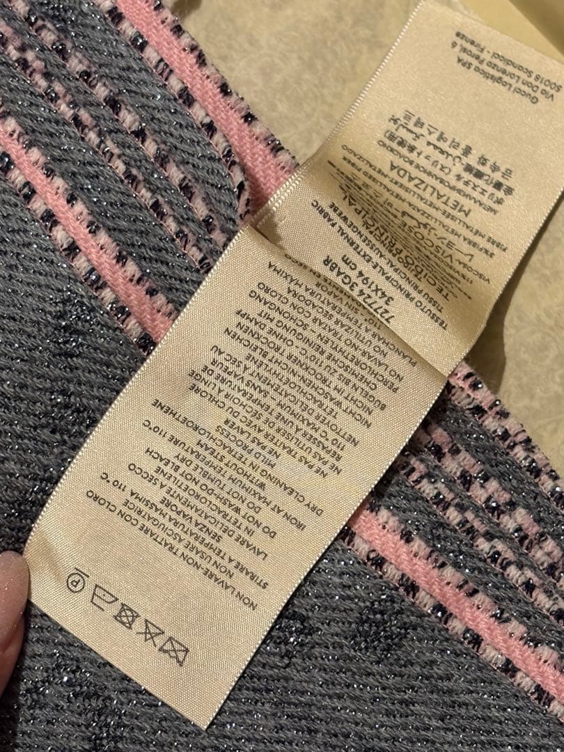 【Rii】GUCCI ダークグレー ピンク マフラー