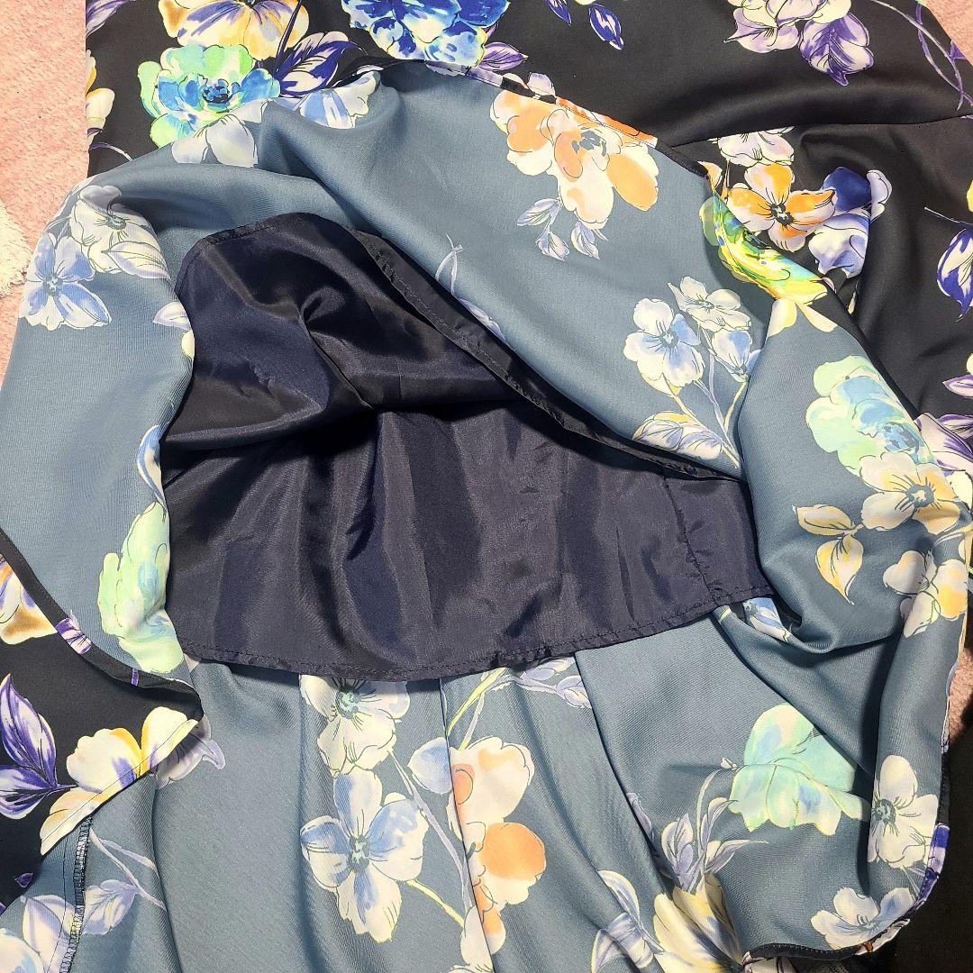 【☆美品☆】1度のみ着用[定価5万4千円]花柄ネイビー長袖ワンピース