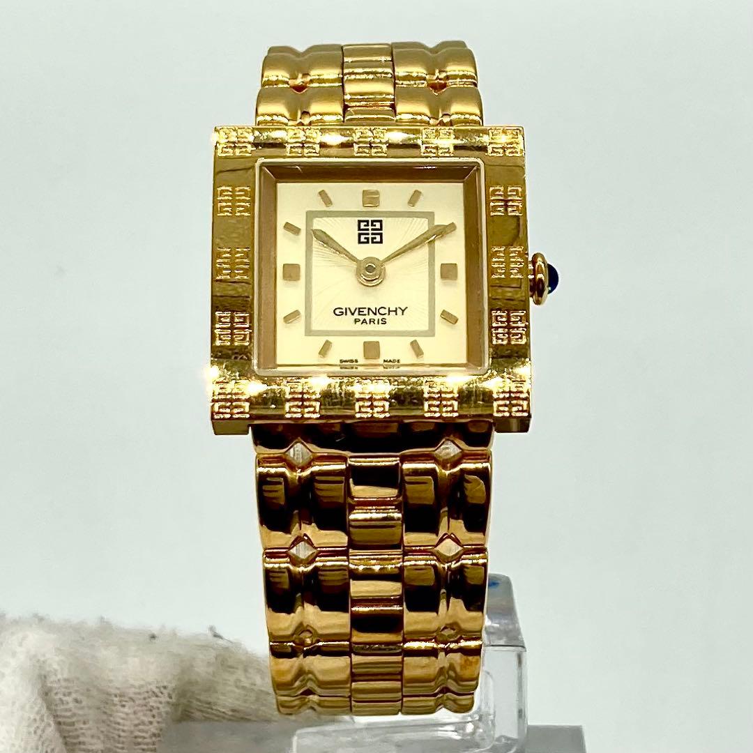 【稼動】 ジバンシー 腕時計 クォーツ QZ ゴールド文字盤 希少ベゼル