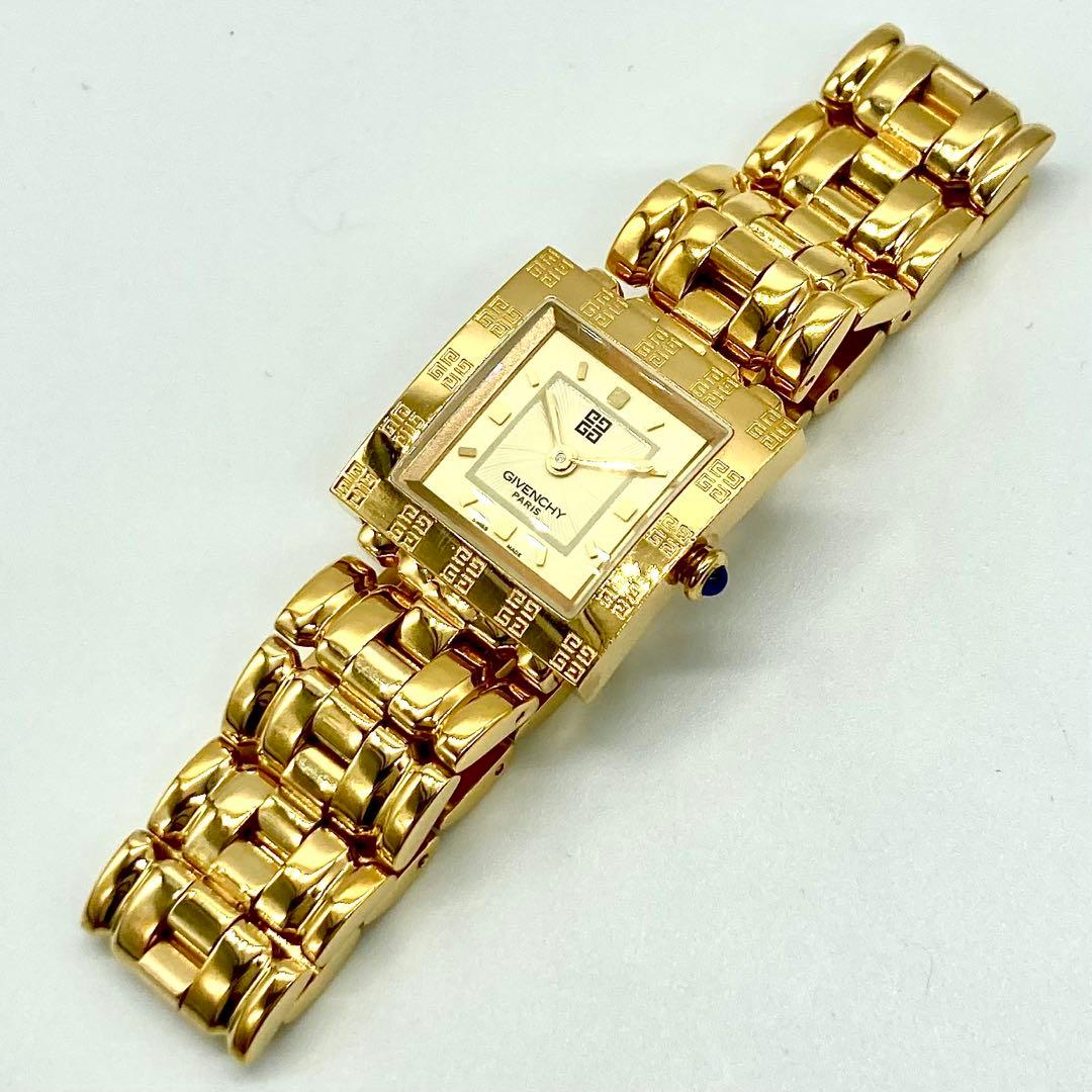 【稼動】 ジバンシー 腕時計 クォーツ QZ ゴールド文字盤 希少ベゼル