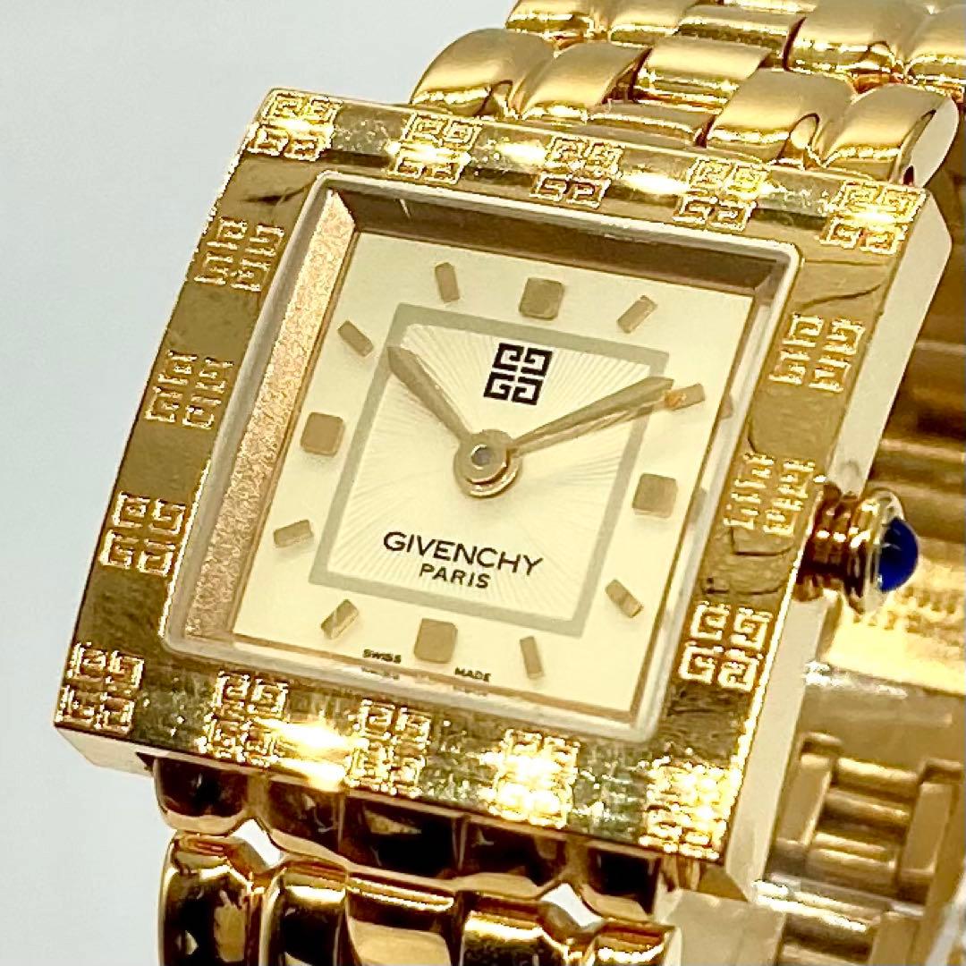 【稼動】 ジバンシー 腕時計 クォーツ QZ ゴールド文字盤 希少ベゼル