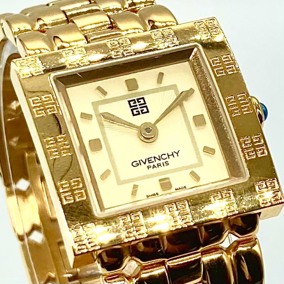 【稼動】 ジバンシー 腕時計 クォーツ QZ ゴールド文字盤 希少ベゼル