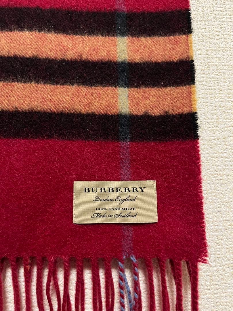 BURBERRY　バーバリー　マフラー　カシミア100％　ワインレッド系　美品