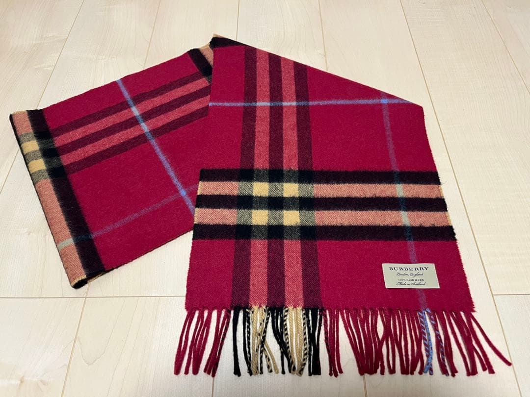 BURBERRY　バーバリー　マフラー　カシミア100％　ワインレッド系　美品
