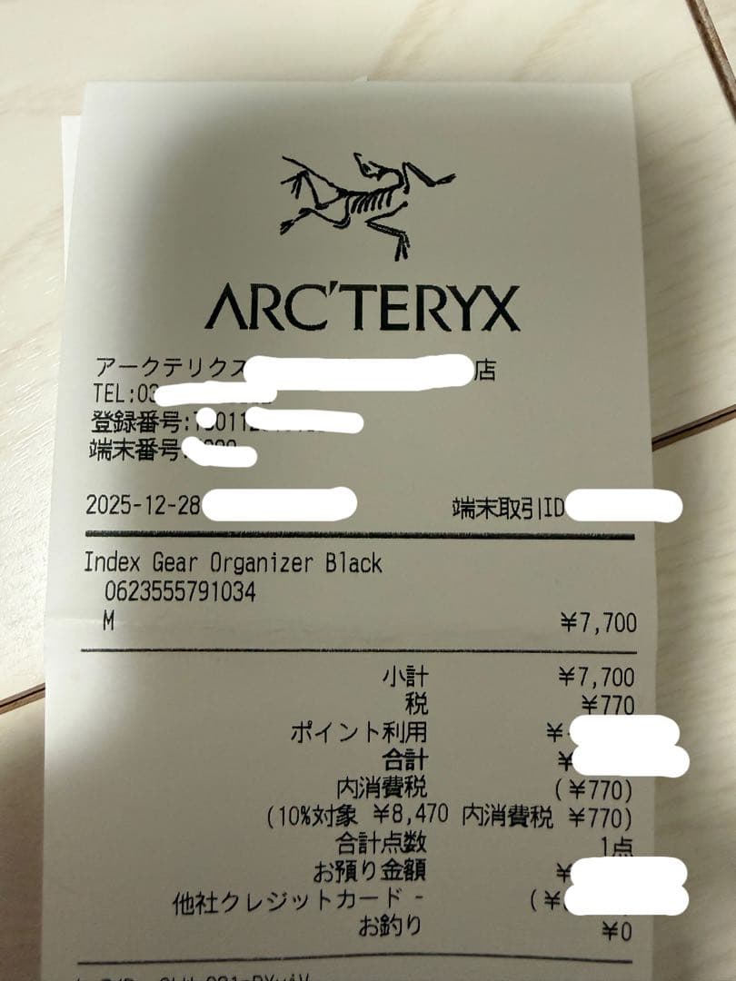 【国内直営店購入】アークテリクスインデックス ギア オーガナイザー黒未使用新品