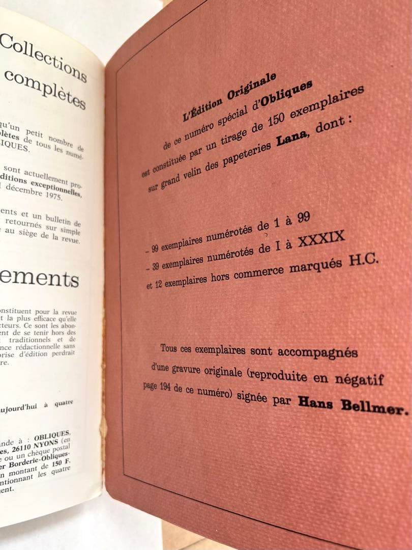 【希少】OBLIQUES Hans Bellmer Numero Special