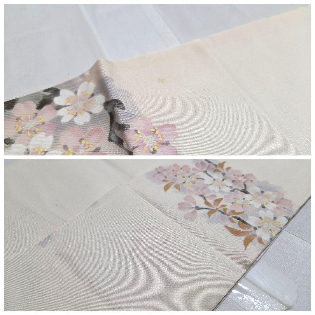 C 塩瀬 枝垂れ桜の花模様 金彩 白 太鼓 正絹 カジュアルな名古屋帯