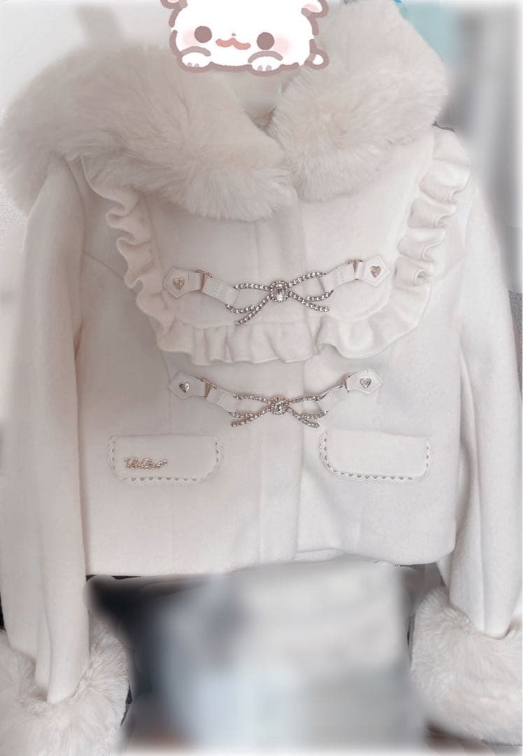 LIZLISA ビジューリボンショートフードコート ホワイト