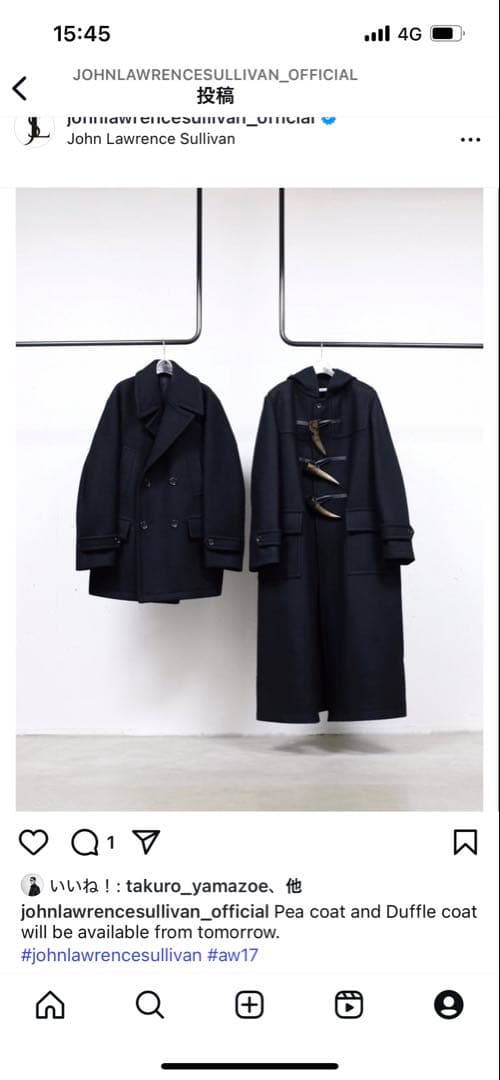 ジョンローレンスサリバン ウール ピーコート