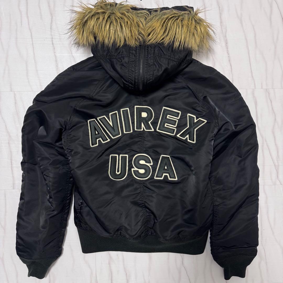 アヴィレックス N-2B ファーフード 黒 M フライトジャケット 短丈 ロゴ