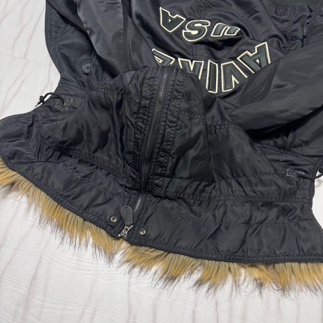 アヴィレックス N-2B ファーフード 黒 M フライトジャケット 短丈 ロゴ