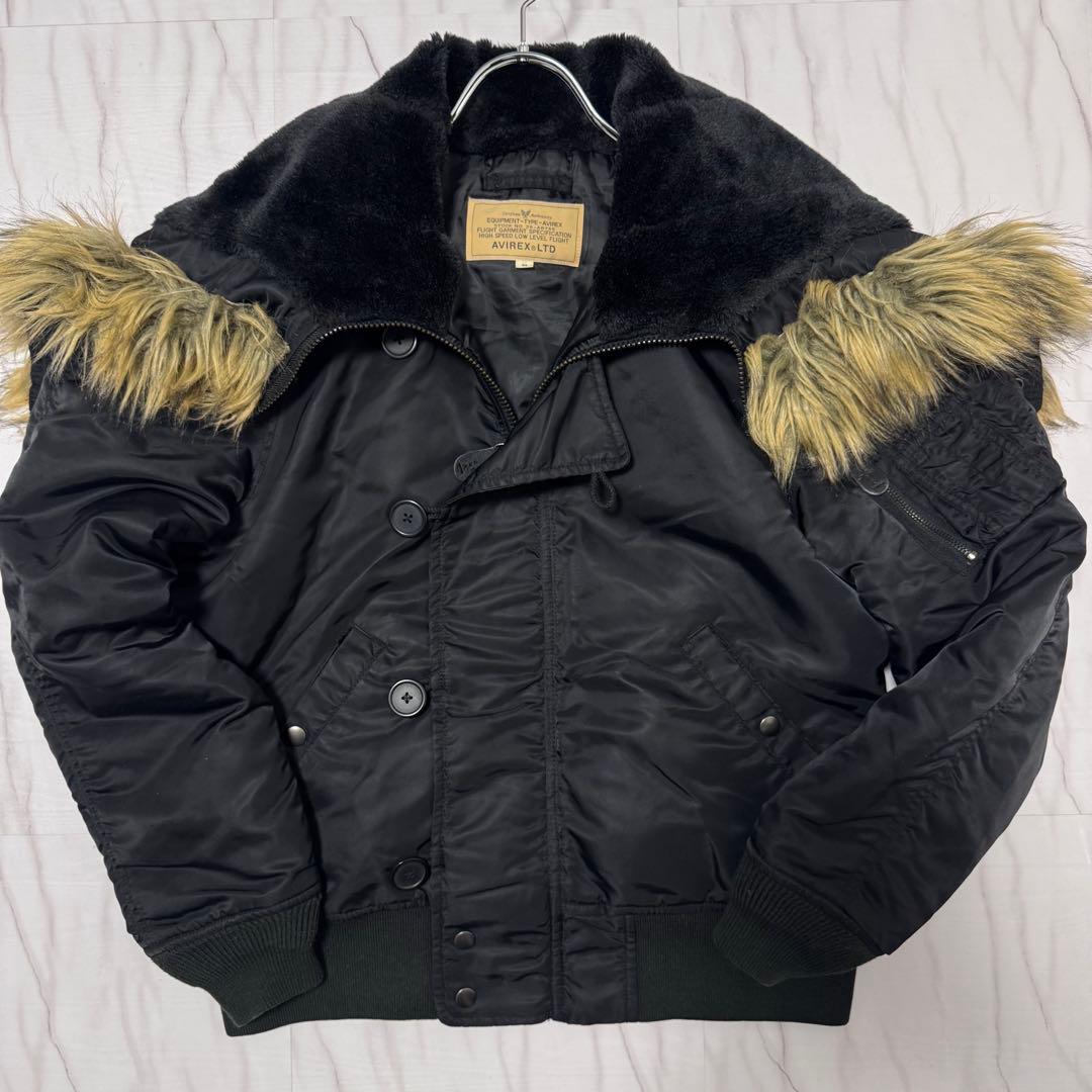 アヴィレックス N-2B ファーフード 黒 M フライトジャケット 短丈 ロゴ