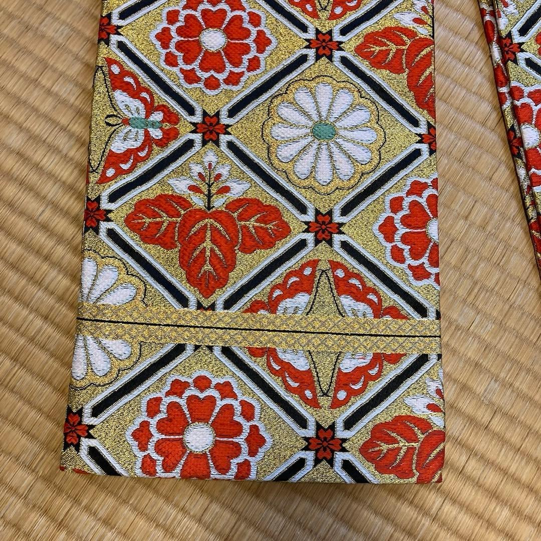 七五三　帯　両面柄　七歳　ゴールド系　結び帯　蝶