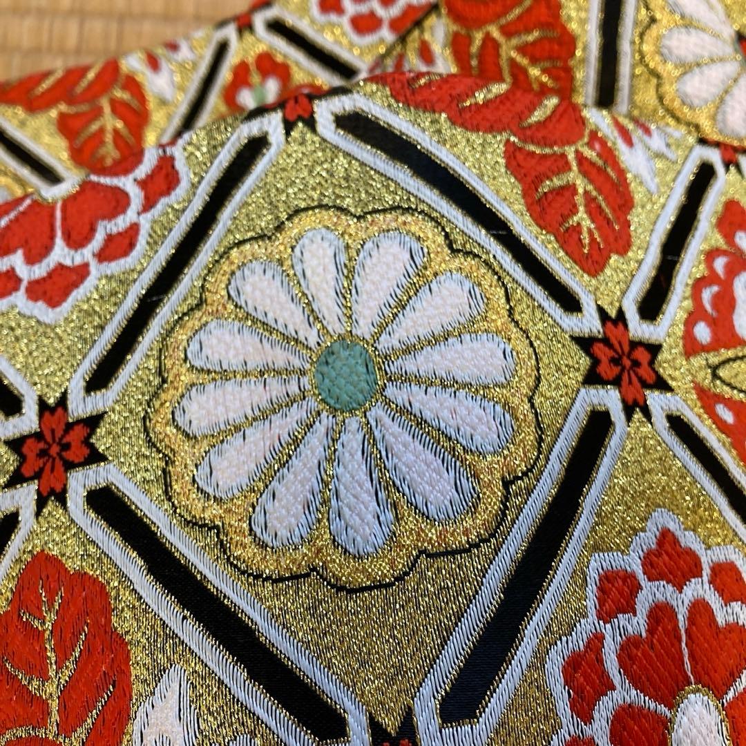 七五三　帯　両面柄　七歳　ゴールド系　結び帯　蝶