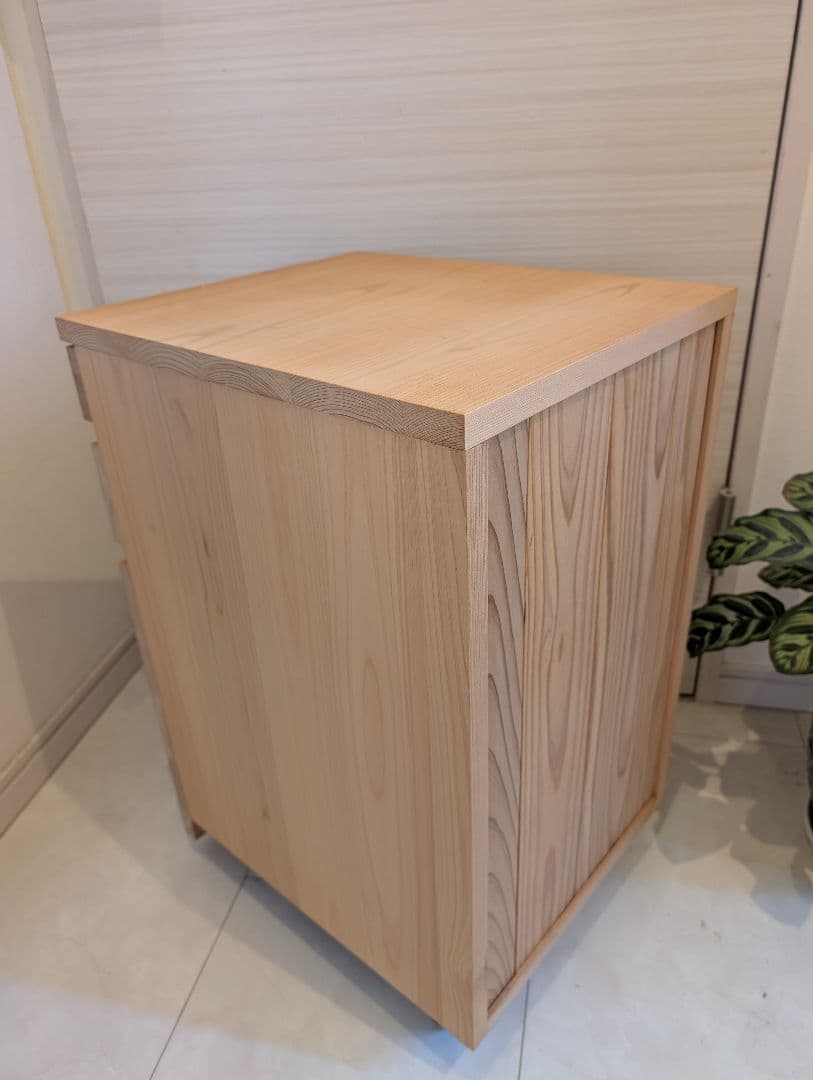 【送料込】キシル　無垢天然木　ヒノキ　キャスター付きワゴン　サイドワゴン