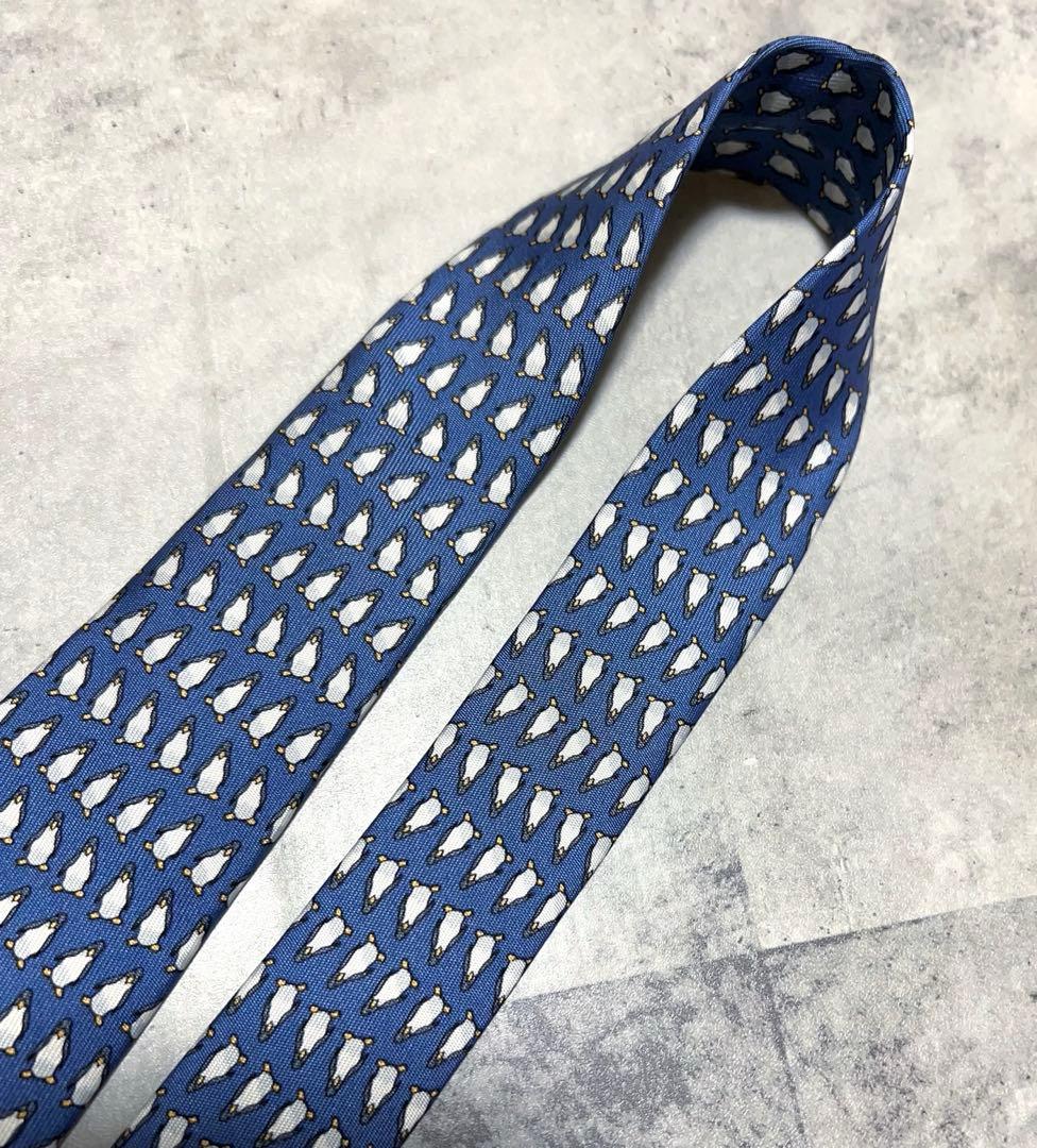 極美品 HERMES ネクタイ 総柄 ペンギン