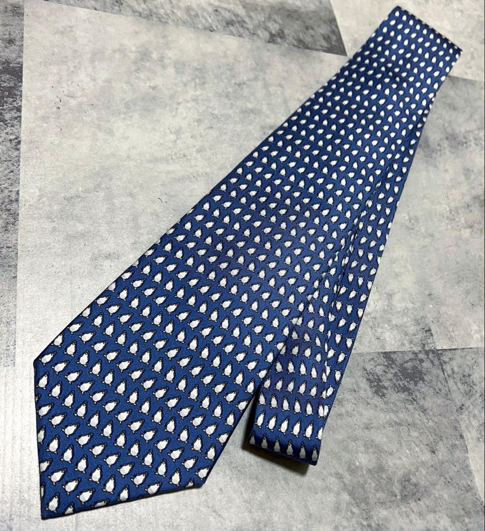 極美品 HERMES ネクタイ 総柄 ペンギン
