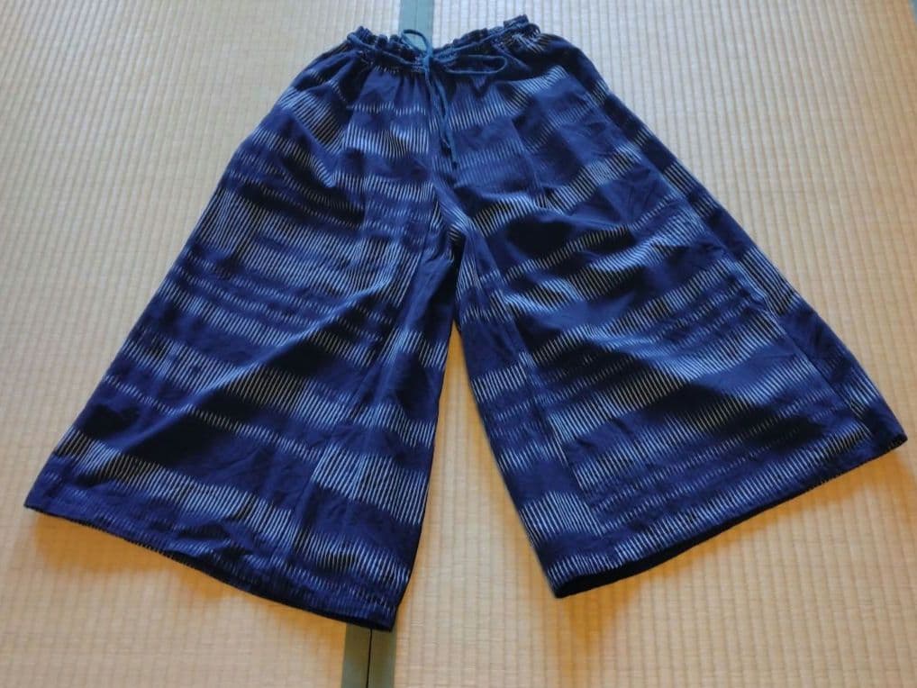 久留米絣 ギエモン ネイビー ストライプ ワイドパンツ