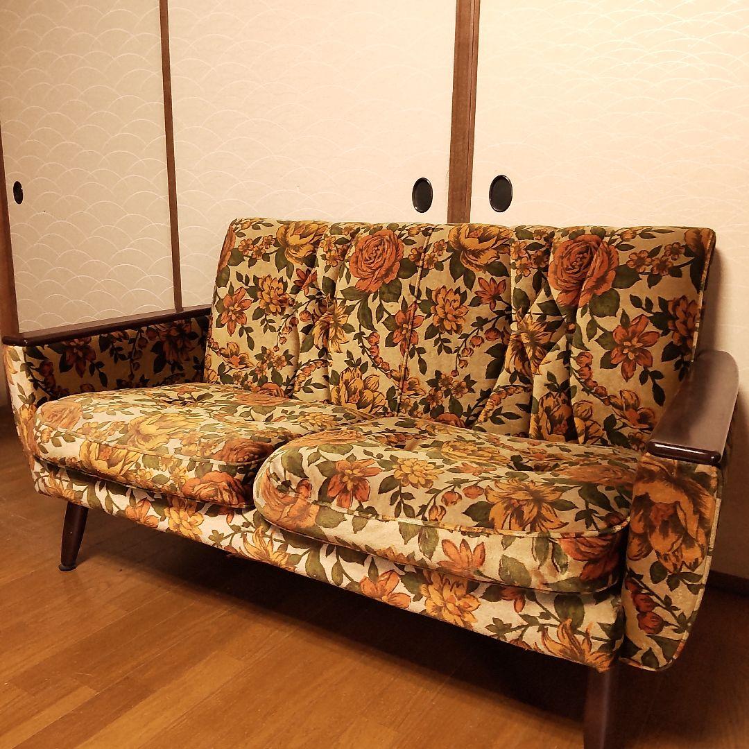 ぷ*ん様 昭和レトロ 花柄 2人掛け ソファ 大柄 モダン ふわふわ