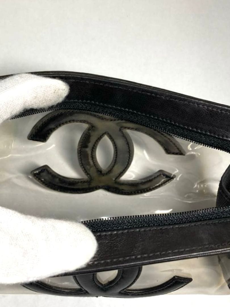 良品　シャネル　ココマーク　クリア　ビニール　クラッチバッグ　ポーチ　ブラック