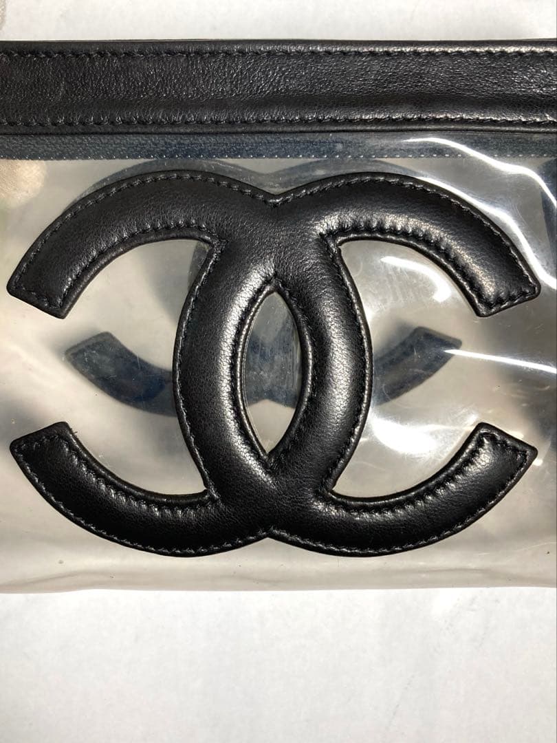 良品　シャネル　ココマーク　クリア　ビニール　クラッチバッグ　ポーチ　ブラック